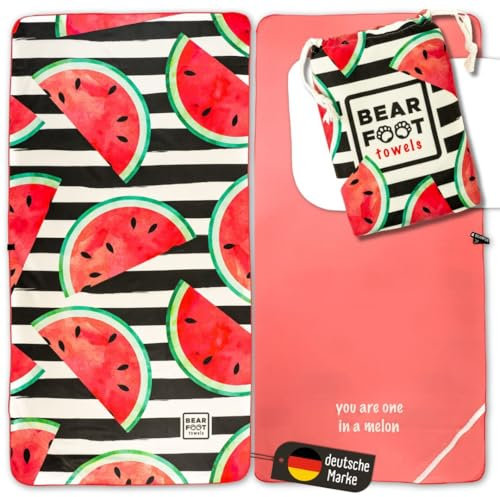 BEARFOOT Mikrofaser Strandtuch XXL mit Tasche schnelltrocknendes Handtuch - Microfaser Badetuch groß - Ultraleicht | Zubehör für Urlaub & Strand oder als Saunahandtuch (Wassermelone 160x80)