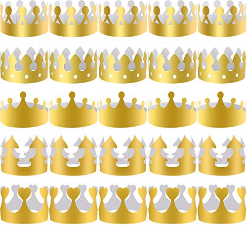 SIQUK Corona di Carta 40 Pezzi Cappelli Corona per Festa la Festa di Compleanno, 5 Stili