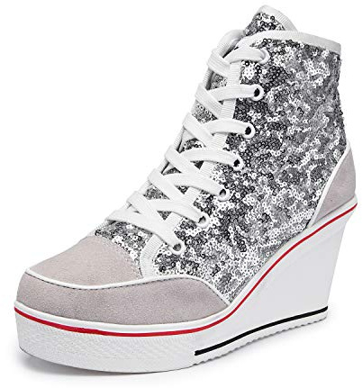 siphly dam kilklack skor sneaker canvas -klackhöjd 7 cm-svart-vit- röd- blå-mörkblå -35-43 Eu -varma segeldukar skor, - 18 vit 2 - 39 EU