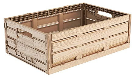 Hopfällbar låda i trädesign 60 x 40 x 19 x fällbox för frukt, grönsaker * fruktlåda grönsaksbox träutseende