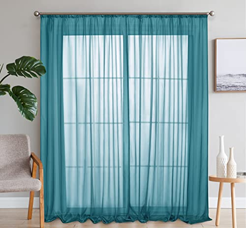 SIMPVALE 2 Paneles Cortinas Visillos de Gasa con Ganchos de riel para Dormitorio Habitación Sala de Estar Balcón, Azúl, 140x145cm