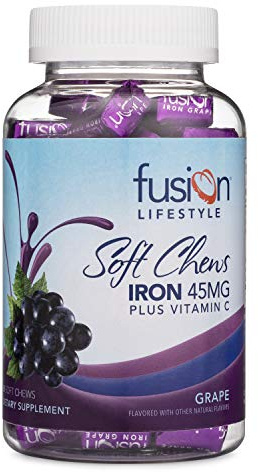 Fusion Lifestyle Chewable Iron Supplement for Women & Men - Grape Flavor, Iron Vitamin C Soft Chew for Max Absorption, Iron as Ferrous Fumarate, Ideal for Anemia and Iron Deficiency, 2 Month Supply