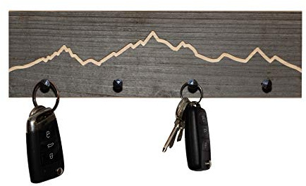WOODS Schlüsselbrett Altholz mit Berg Kontur | Geschenk Bergliebhaber | mehrere Ausführungen zur Auswahl | Schlüsselkasten Schlüsselleiste Wanddekoration Deko-Berge | Kontur 30cm