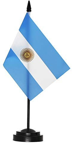 ANLEY Argentina Deluxe Schreibtischfahnenset - 6 x 4 Zoll argentinische Miniatur-Desktop-Flagge mit 12 massivem Pol - lebendige Farbe und lichtbeständig - schwarze Basis und Speerspitze