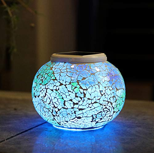 WSgift Color Changing Solar Powered Glass Mosaic Ball Led Garden Lights, Rechargeable Solar Table Lights, Outdoor Waterproof Solar Night Lights Table Lamps for Decorations, Ideal Gifts