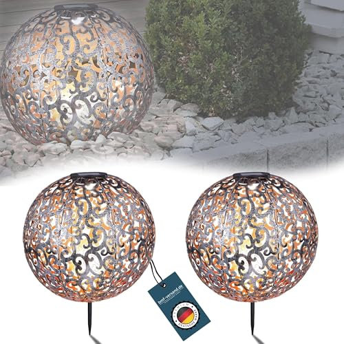 bmf-versand® 2er Set Gartendeko mit Licht 30 cm - Solarlampe Skulptur Balkon - Solarleuchte Outdoor Statue - Gartendeko Glaskugel - Außenleuchte Gartenlampe - Solarskulptur - ideale Wegleuchte