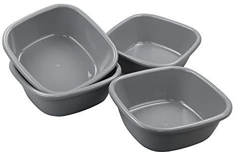 Easymanie 8 L Square Washing up Bowl, 4 Packs Small Plastic Wash Basins, Grey