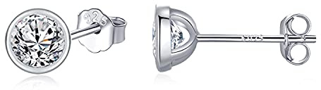 SNORSO Boucles d'oreilles Femme en Argent 925 Avec Zircone Cubique, Clous d'oreilles Rondes Cristaux de Swarovski Elements pour Femme Fille, Couleur Argent/Or jaune/Or Rose, Diamètre 3/4/5/6mm