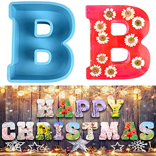 3D Alphabet Silicone Molds Large Letter Epoxy Molds for Resin 6 Inch DIY Resin Casting Letter Moulds Chocolate Baking Molds for Birthday Wedding Party Christmas Art Craft Ornaments (B)