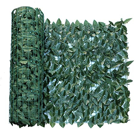 Windscreen4less 39x117 Artificial Laurel Leaf Privacy Fence Screen Faux Leaves Fence Cover Wall Decoration for Outdoor Garden Patio Porch Deck Balcony Yard (1 Pack, Dark Green)