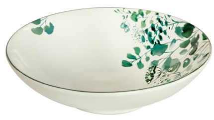 Médard de Noblat - Assiette salade et pâtes - D22 cm - Oxalis - Grès - Lot de 6 - Blanc et Vert