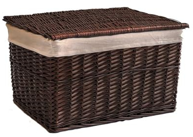 Arthur Cameron - Lined Wicker Hamper with Removable Lid & Cotton Lining - Perfect for Bathroom, Living Room or Bedroom Storage - Storage Basket with Lid, Large Storage Box
