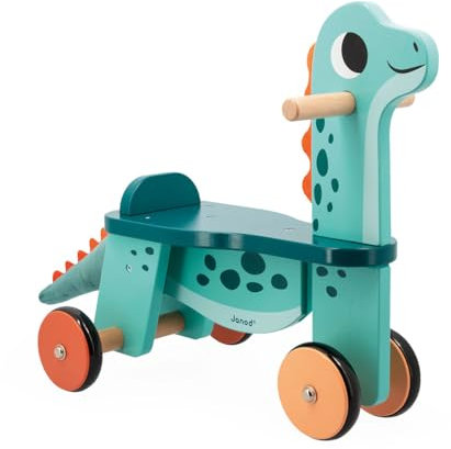 Janod Portosaurus Dinosaurier-Reittier-Sitzhöhe 21 cm-Abnehmbarer Plüschschwanz-Lernspielzeug aus FSC-Holz-Ab 12 Monate, J05828, Blau, Large