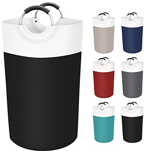 BlissTotes 90L Laundry Basket, Freestanding Laundry Hamper, Collapsible Dirty Clothes Hamper, Waterproof Fabric with Foam Protected Aluminum Handles for College, Dorm, Family (Black)