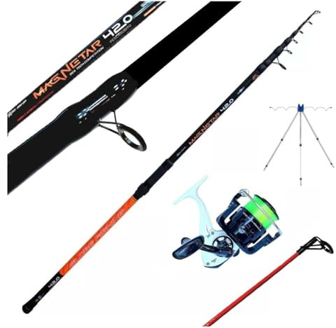 Kit Canna Surfcasting 4.20m Lancio 200g + Mulinello + Tripode Potente Carbonio Fondo
