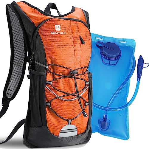 BBAIYULE Trinkrucksack mit 2 l Wasserblase, BPA-frei, Wasserrucksack zum Wandern, Trinkrucksack zum Laufen, Radfahren, Wandern (Orange)