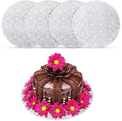Cake Board Base Redonda de Cartón Tableros Redondos para Tartas 25cm Juego de Bases Carton para Tartas para Bodas Fiestas de Cumpleaños 4pcs (10 Inch)