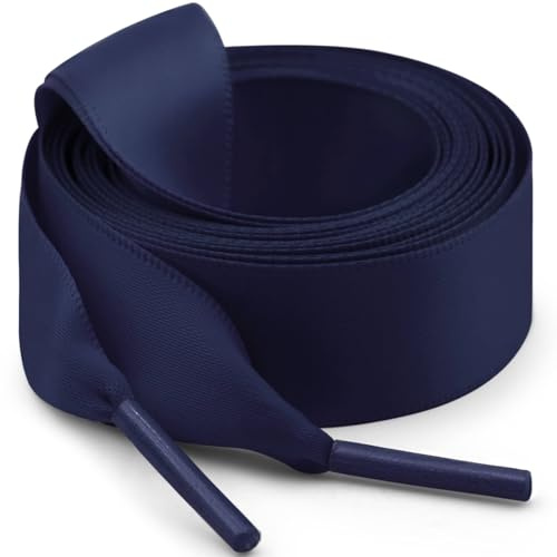 WEGOODZF Satinband skosnören: 2 cm breda platta skosnören i silke för kvinnor flickor 2 par ersättningsskosnöre för träningsskor stövlar sneakers, 17 Mörkblå, 23.6''(60cm)