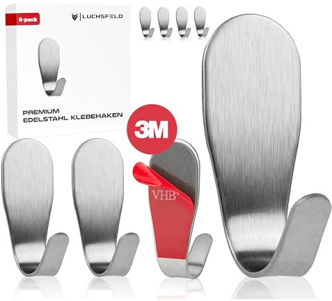 LUCHSFELD 8St. Klebehaken Handtuchhaken Edelstahl selbstklebend ohne bohren für Bad und Küche