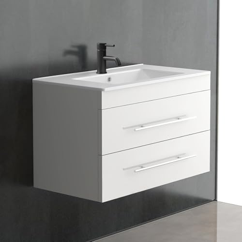 Alpenberger - Lavabo da bagno con mobiletto, 70 cm di larghezza, mobiletto da bagno per ospiti, mobiletto da appendere, colore: Bianco