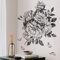 WandSticker4U® - Sticker mural motif fleurs noir et blanc (69 x 76 cm) I Sticker mural pour chambre à coucher adulte fleurs vintage I Sticker mural moderne pour salon, cuisine, salle de bain, couloir,