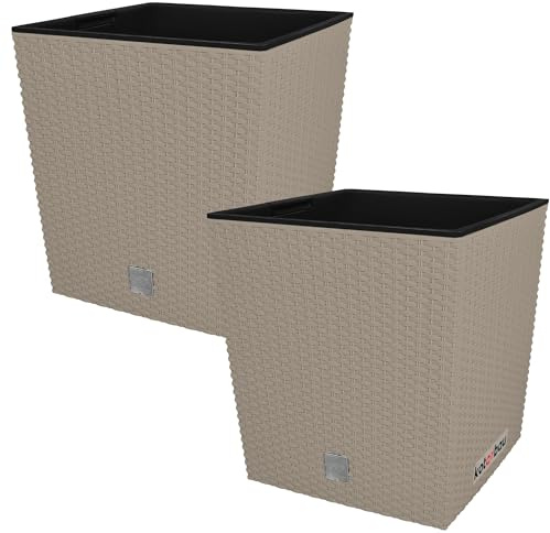 KOTARBAU® Uppsättning av 2 blomkrukor 15,8 l höjd: 27 cm mocca växtkruka av plast ytterkruka med inre kruka blomkruka set som rotting växtkruka inomhus utomhus