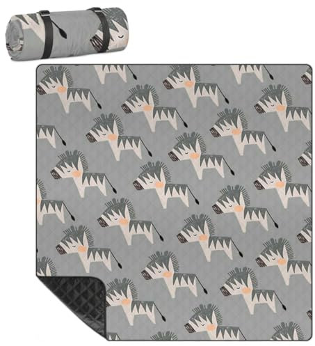 Mularoka Picknickdecke mit niedlichem Zebramuster, wasserdicht, sanddicht, faltbar, Stranddecke, 200,7 x 200,7 cm, extra groß, tragbar, waschbar, Outdoor-Matte für Camping, Park, Gras, Wandern, Reisen