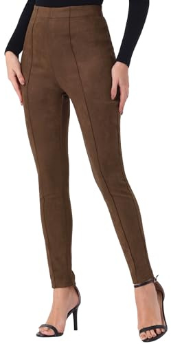 Allegra K Damen-Leggings aus Wildlederimitat, hohe Taille, Stretch, lässig, Kunstlederhose für Damen, Kaffee, S