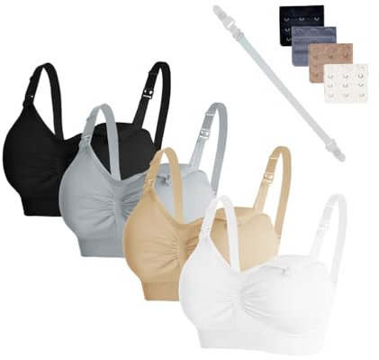 Oliaekd Confezione da 4 Reggiseno Allattamento per Le Donne, Morbido e Traspirante Reggiseno Senza Cuciture, con ulteriori Estensioni per Reggiseno e Clip