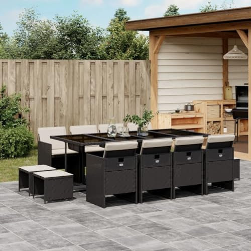 Homgoday Gartenmöbel-Set 13-teilig mit schwarzen Kissen aus Polyrattan, Gartenmöbel, Tisch und Stühle für den Außenbereich, Modell 3210618