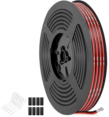 THUN-CT 18 AWG 0.82mm² 2 Core Silicone Wire, Red/Black, 16.4 ft | Flexible red/black silicone cable with stranded tinned copper for LED strips, electronics and 12V/24V wiring
