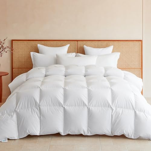 LeWinBedding Goose Feather Down Fiber Comforter King Size, All Season Duvet Insert, 750+FP Hotel Bed Comforter, Ultra Soft 100% Organic Cotton Fabric, 106x90 Inches