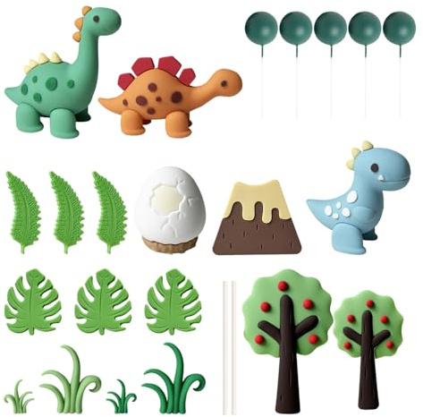 UOPJDD 17 Pezzi di Ornamenti per Il Corpo dei Dinosauri E 5 Pezzi di Plug-in A Sfera, Decorazioni per Torte, Accessori per Torte Creative, Forniture per Feste di Compleanno.
