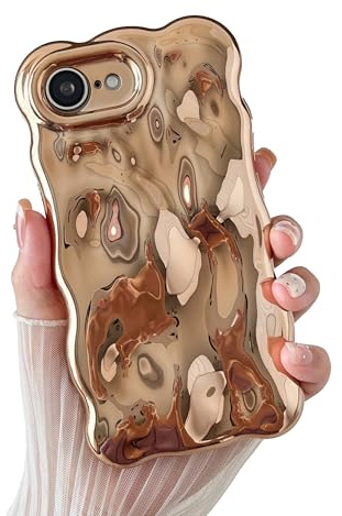 XIZYO Einfarbig Wellenform Hülle für iPhone 16e/17e, Gold | Niedliche Lockige Wellig, Ästhetisch Luxus Mädchen Design, Vollständiger Kameraschutz, Weiche TPU Silikon,Stoßfest Anti-Gelb
