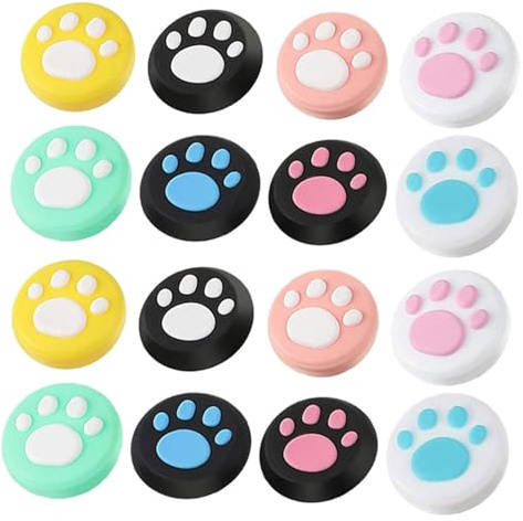 BRIGHTFUFU 16 Tapas de Silicona para Joystick con Diseño de Gato, Antideslizantes y Protectoras de Sticks Analógicos, Adecuado para Gaming