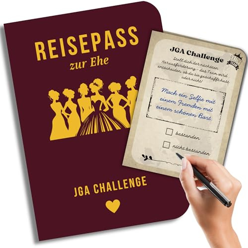 EQUIK PRODUCTS JGA Spiele Frauen & JGA Buch Erinnerung | Junggesellenabschied Frauen Accessoire | Polterabend Geschenk, Bride to Be Deko, Letters to the Bride - Reisepass zur Ehe (JGA)