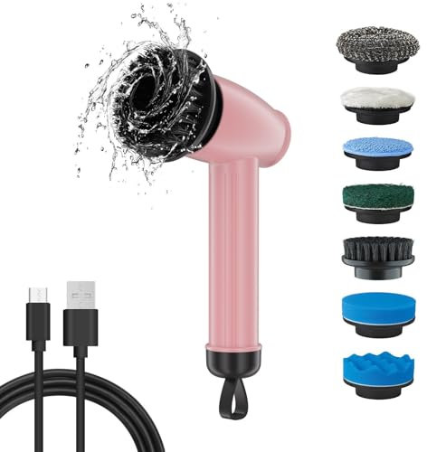 Brosse à récurer électrique, 3 réglages de vitesse, plusieurs têtes de brosse – Outil de nettoyage étanche pour cuisine, salle de bain, fenêtres, ménage et lavage de voiture