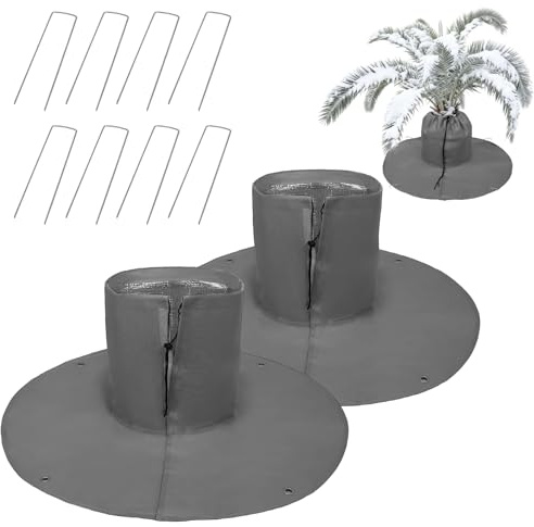 Gucass 2er Set Palmen Winterschutz, Olivenbaum Winterschutz in Grau & Winterschutz für Palmen Draußen, Dreifache Isolierung, Kälteschutz Frostschutz, Palmenwurzelschutz bis 36 cm Durchmesser, Ø 95 cm