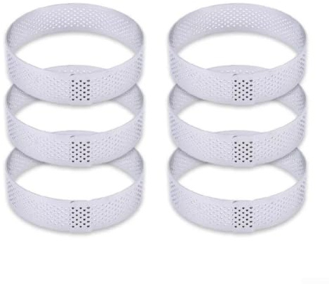 CashMuch Lot de 6 moules à tarte ronds en acier inoxydable perforés antiadhésifs pour desserts (10 cm)