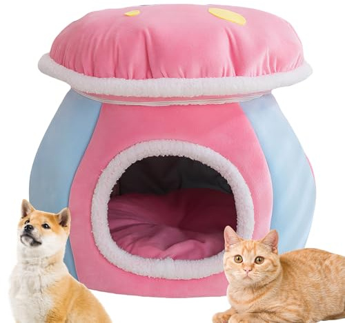Bexdug Lit Caverne pour Chat,Niche pour Chien d'hiver en Forme De Champignon - Nid De Sommeil en Caverne Chaude - pour Chiot et Animal, Intérieur, Salon, Chambre, Balcon, Appartement
