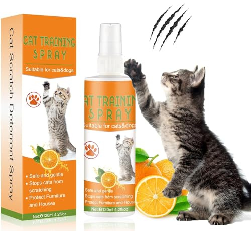 QEEROYO Spray Anti Griffure pour Chat, Spray d'Entraînement, Protecteur de Meubles Contre Les Rayures, Intérieur et Extérieur, 120 ML
