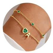 Turandoss armband med bokstäver damer guld födelsesten maj smaragd armband bokstäver ett hjärta flicka, födelsedagspresent för kvinnor tonåring flicka mamma fru alla hjärtans dag årsdag smycken
