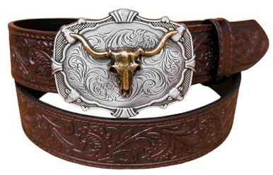 Ledergürtel Herren Damen Belt- Western Cowboy Bull Head Big Buckle Trend Retro Jugend Retro Punk Leder