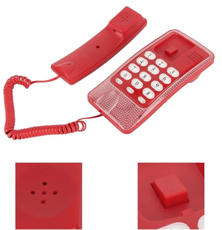 Cosiki Téléphone Filaire Mural avec Rappel Rapide pour L'école, Le Bureau à Domicile, Matériau ABS (Couleur aléatoire) [Téléphone Fixe Mural, Filaire, Fixe, Domestique] pour Hôtels (Rouge)