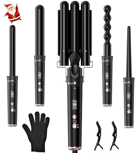 KYN Rizador de Pelo 5 en 1, 5 Tamaños de Ondas, Plancha de Pelo para Ondas, Temperatura Ajustable, PTC Cerámica, 30s Rápido Calentamiento, Ideal para Todo Tipo de Cabello