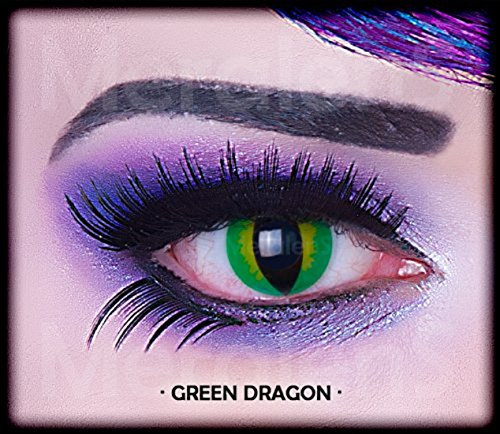 Fasching Farbige grüne gelbe Kontaktlinsen mit Stärke -1,50 crazy Kontaktlinsen crazy contact lenses Green Dragon grün Drache 1 Paar. Mit Linsenbehälter! perfekt zu Halloween