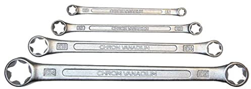 SW-Stahl 01550L Doppelringschlüssel-Satz E-Profil, E6-E24, 4-teilig I Torx-Schraubenschlüssel I Außen-TX Stern I Ringschlüssel-Set I Ringschraubenschlüssel I Doppel-Schraubenschlüssel