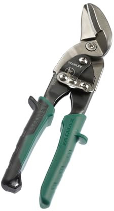 STANLEY Maxsteel Blechschere 2-14-567 (mit Durchlauf rechts, 250 mm Länge, Bi-Material Kunststoffhandgriff, chromveredelt, Einhandbedienung), grün