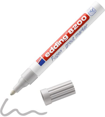 edding 8200 Fugenmarker - silbergrau - 1 Stift - Rundspitze 2-4 mm - zum Auffrischen und Aufhellen von dreckigen Fugen - wasserfest, hohe Deckkraft, schnelltrocknend - für Küche und Bad