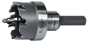 Klein Tools 31860 Heavy Duty Hole Cutter, 1-3/8-Inch Carbide Hole Cutter Cuts Stainless Steel, Mild Steel, Iron, and Copper